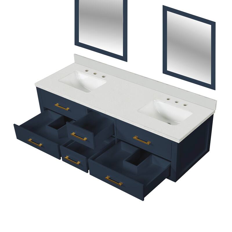 Castor 60 in W x 22 in D Black Double Bath Vanity, Cultured Marble Top, and 28 in Mirrors