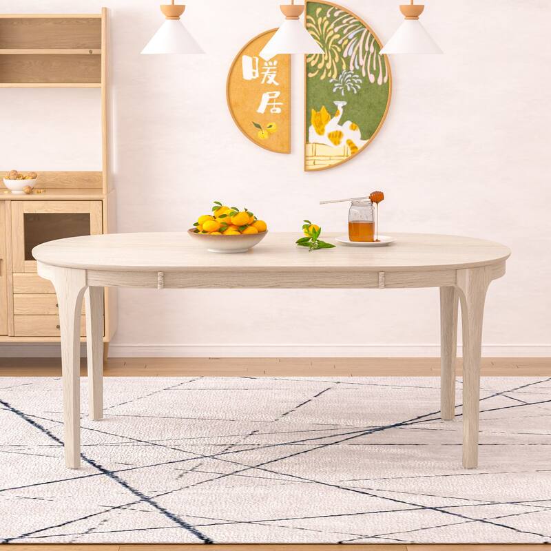 VECELO 67 Inch Modern Solid Wood Dining Table, Oval Dining Table for Kitchen - Grey