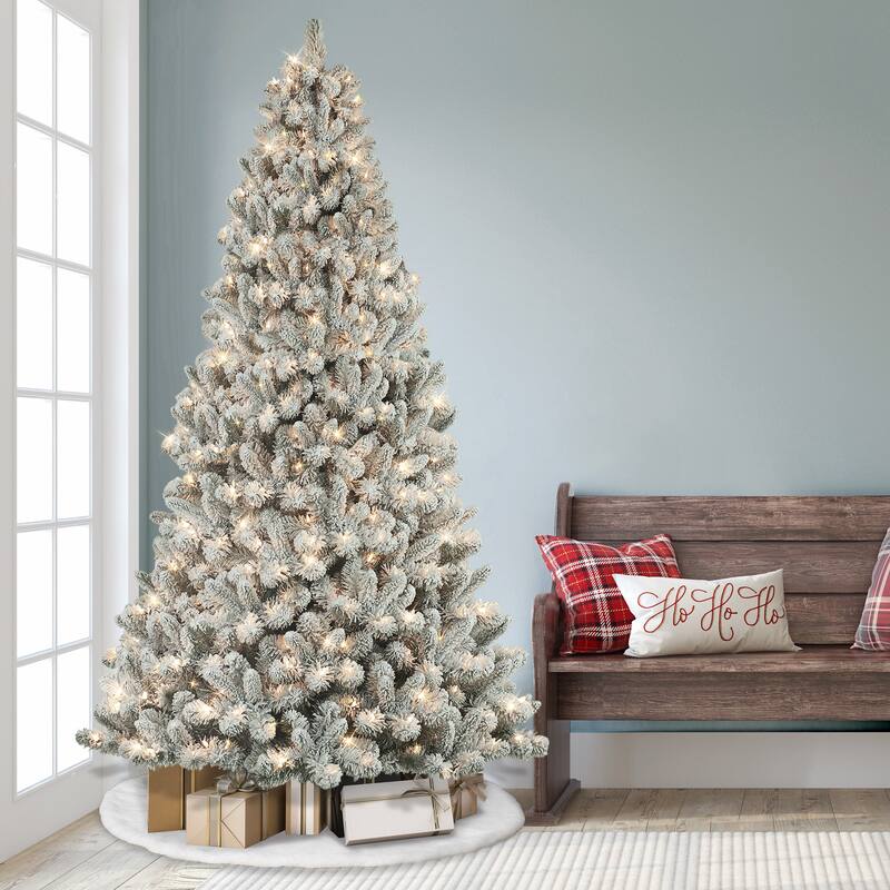 Puleo International Pre-Lit 7.5' Flocked Virginia Pine Artificial Christmas Tree