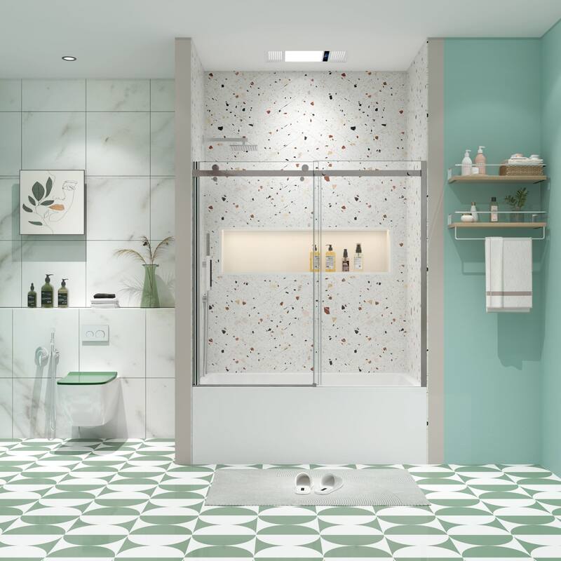 56"-60"W x 58"H Bathtub door with high quality stainless steel handle