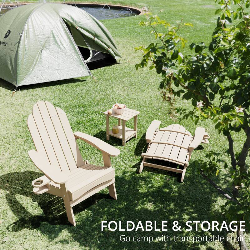 Foldable HDPS Plastic Weather Resistant Outdoor Patio Folding Adirondack Chairs With Cup Holder Set of 4 - 35"D x 30"W x 36.2"H