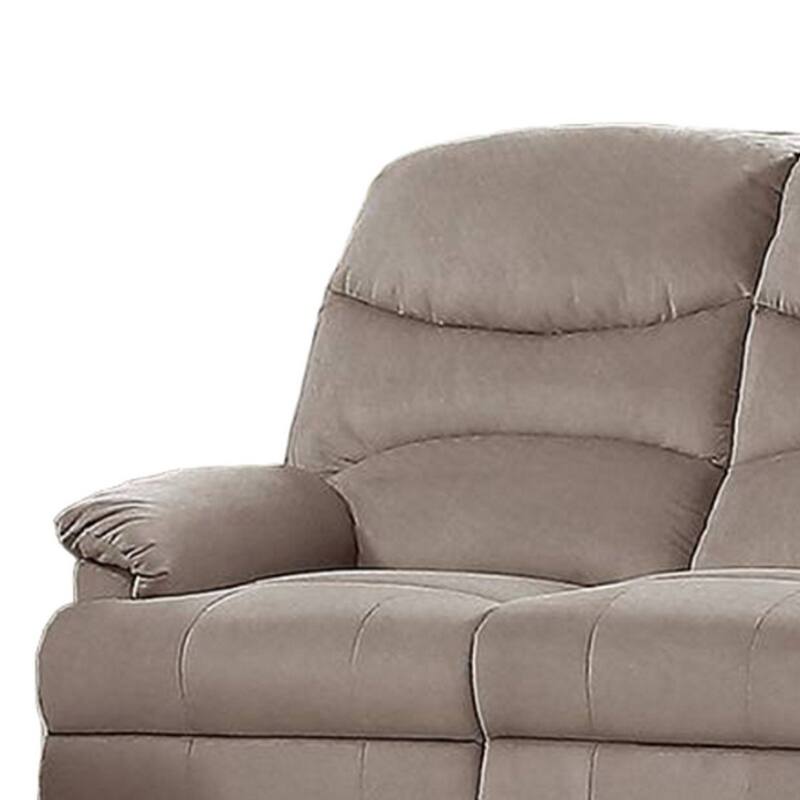 Karry Manual Recliner Sofa, Light Brown Velvet, 73 Inch Solid Wood
