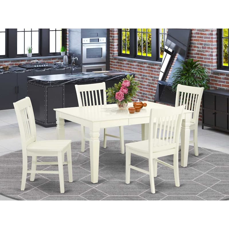 HomeStock 5-Piece Linen White Finish Solid Wood Top Dining table with 4 Chairs with Lattice Back