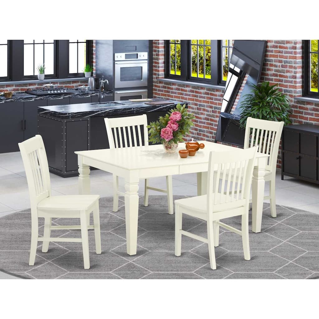HomeStock 5-Piece Linen White Finish Solid Wood Top Dining table with 4 Chairs with Lattice Back