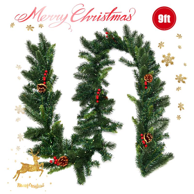 9 FT Pre-lit Christmas Garland Holiday Artificial Decor - Green