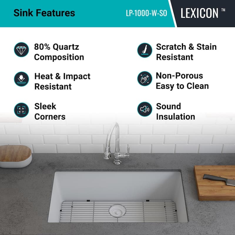 Lexicon Granite Composite 32 inch Kitchen sink in Galaxy White - 19x32