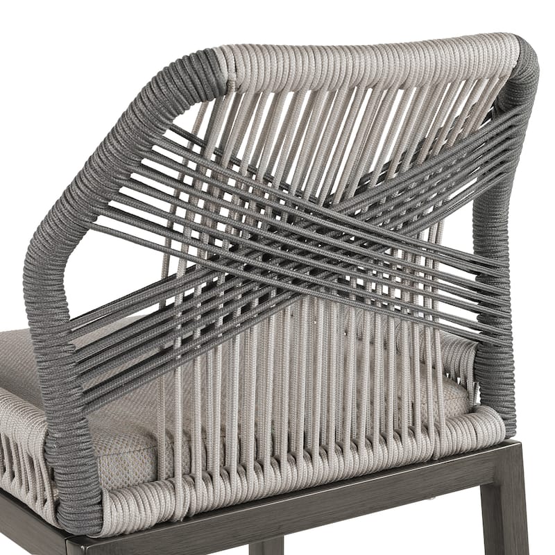 2 Set Modern Aluminum Twill Woven Outdoor Bar Stool Chair Set, Counter Height Stool with Back and Cushion - 40.6"H