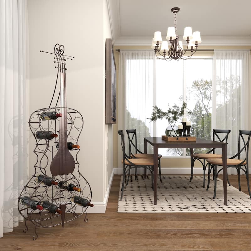 Metal Cello 26 Bottle Standing Wine Rack - Black - Roche River Decor - 27"W, 68"H