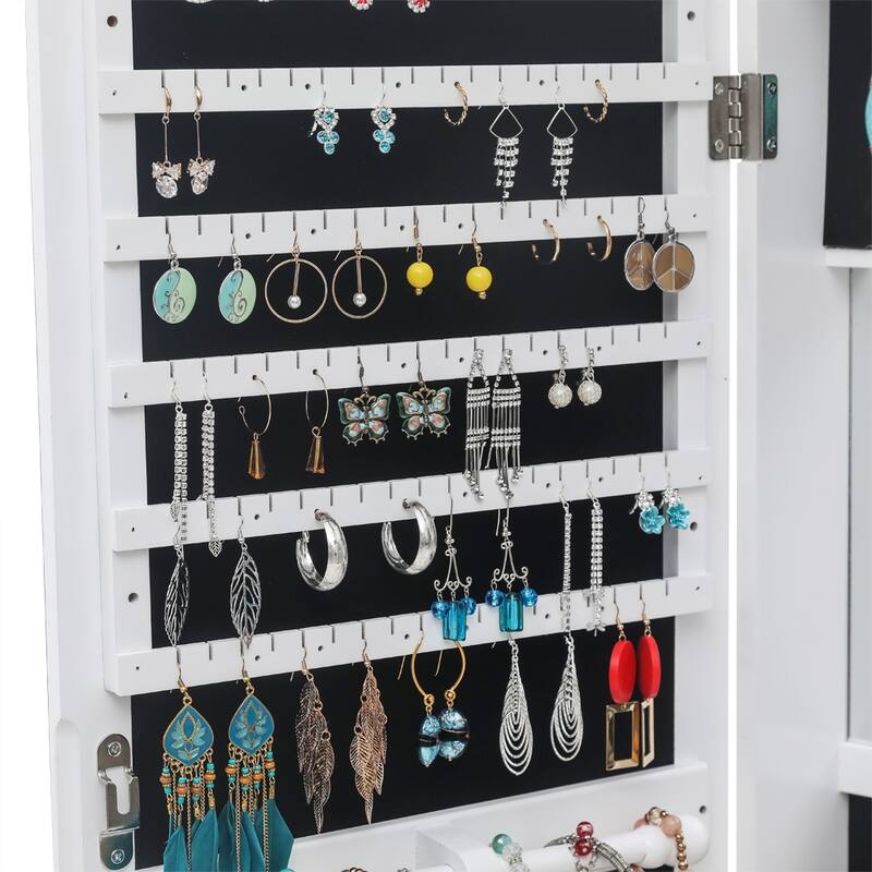Full Mirror Wall Mounted White Jewelry Armoire Cabinet