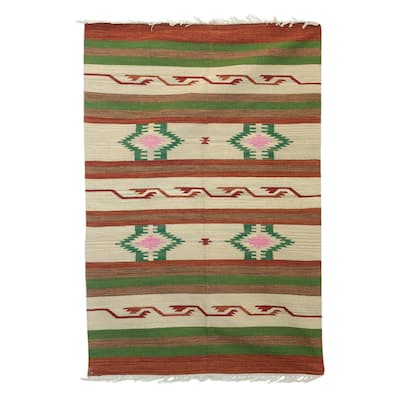 Novica Handmade Cozy Dream Wool Dhurrie Rug (4X6) - 2' x 6' Runner