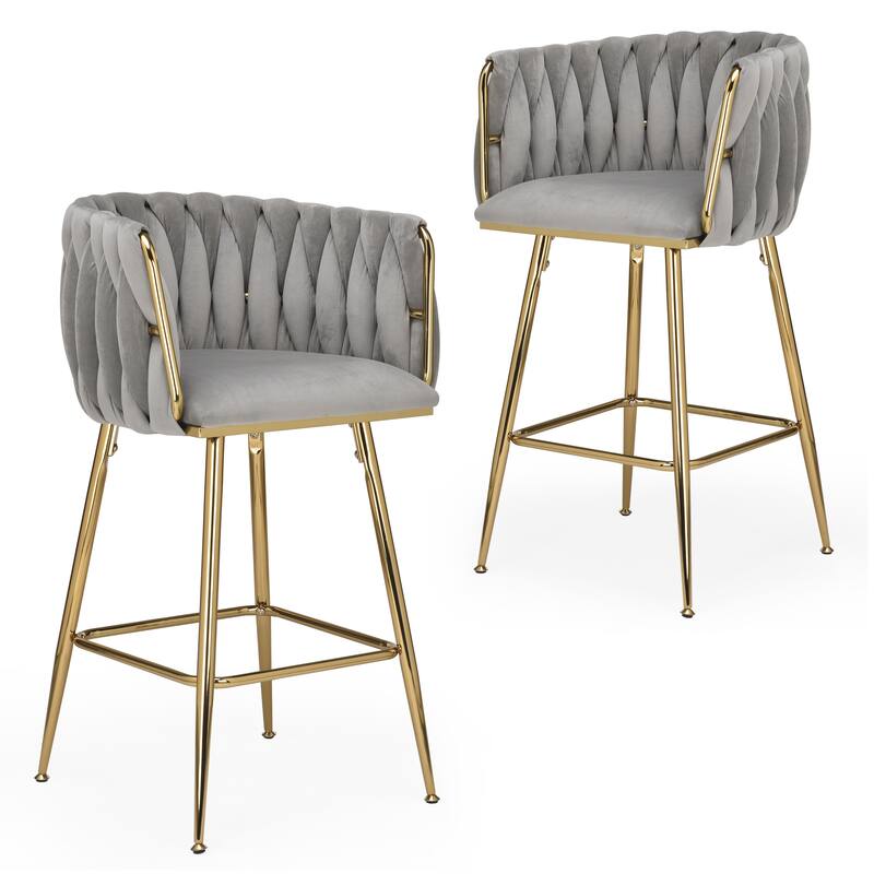 Counter Height Bar Stools Set of 2, 26 Inch Modern Mid-Century Kitchen Island Stools with Backs & Metal Legs
