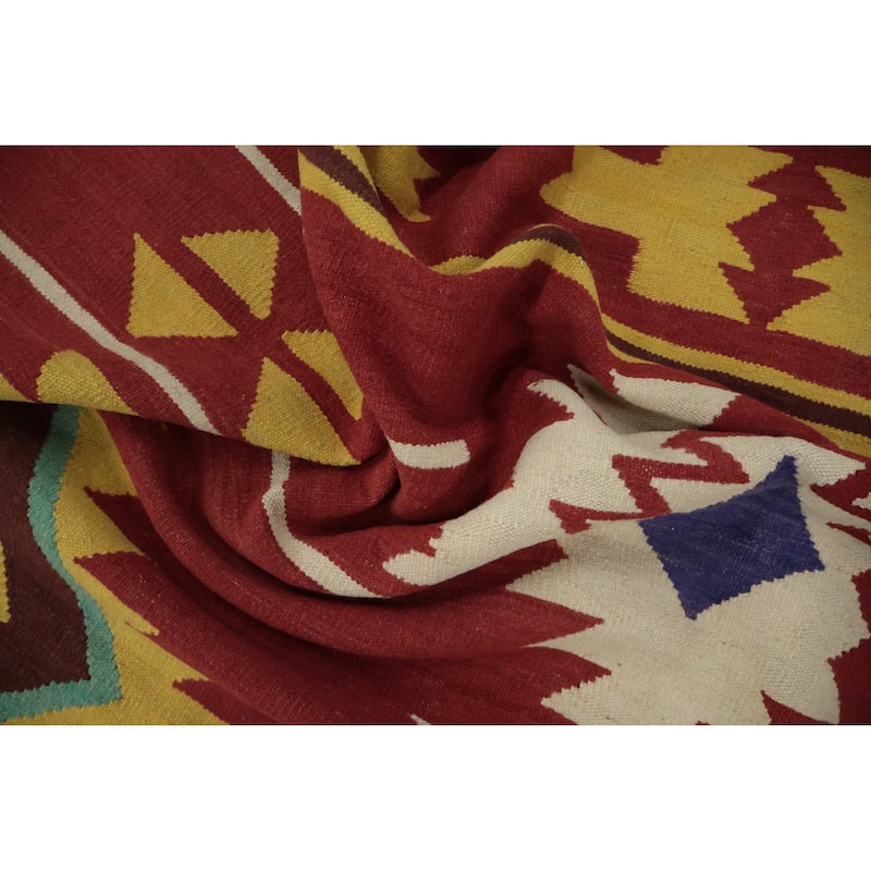 Hand Woven Oriental 100% Wool Carpet Southwestern Tribal Oranges & Rust Kilim Area Rug - 9' 7'' X 8' 2''