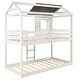 preview thumbnail 5 of 7, Pinewood FrameTwin Over Twin Bunk Bed Wood Loft Bed Bedroom Furniture with Roof, Window, Full-length Guardrail, Ladder