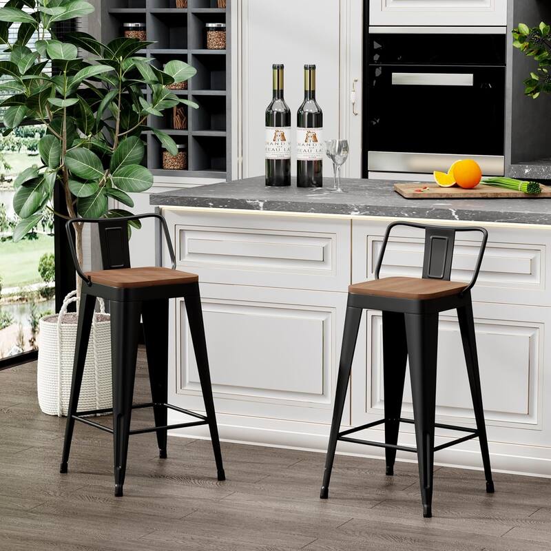 Counter & Bar Stools with Metal Frame Kitchen Stools with Low Back Kitchen Bar Furniture Stools with Square Wooden Seat