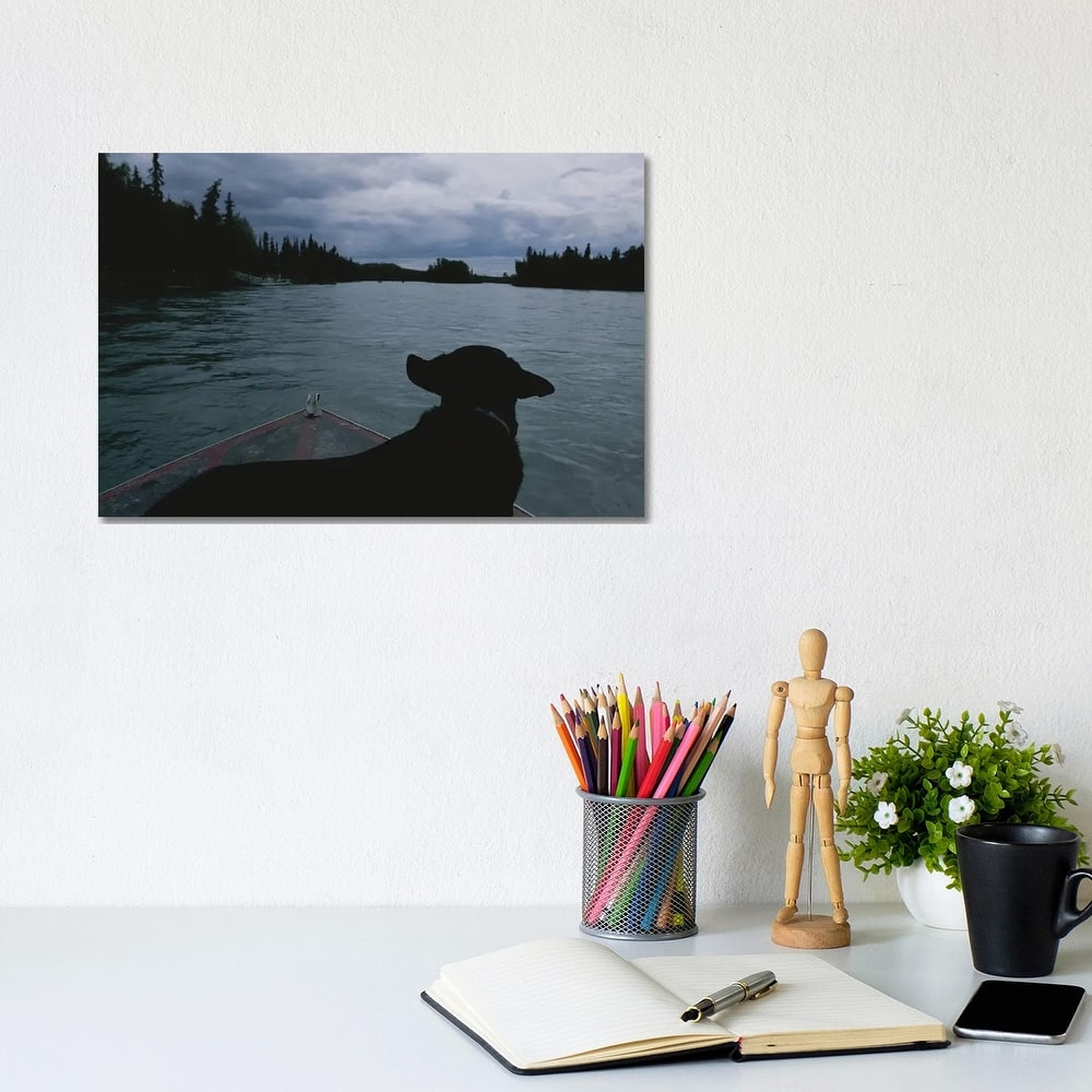 iCanvas "A Black Labrador Dog Travels Up The Kenai River On A Boat's Bow II" by Joel Sartore Canvas Print