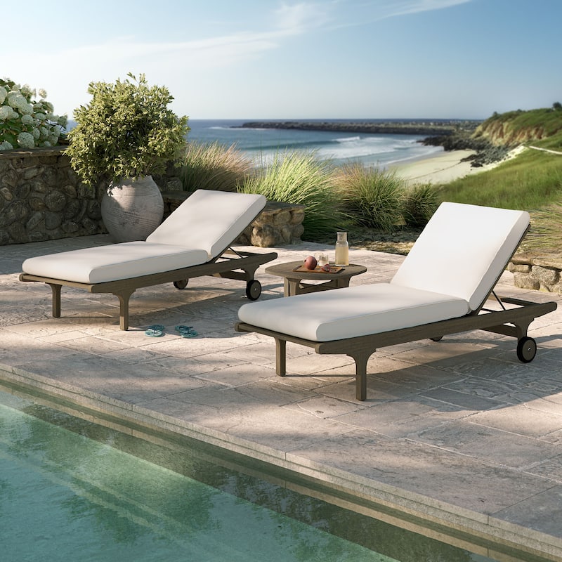 Saratoga Outdoor Patio Teak Wood 3-Piece Chaise Lounge Furniture Set - Weathered Gray