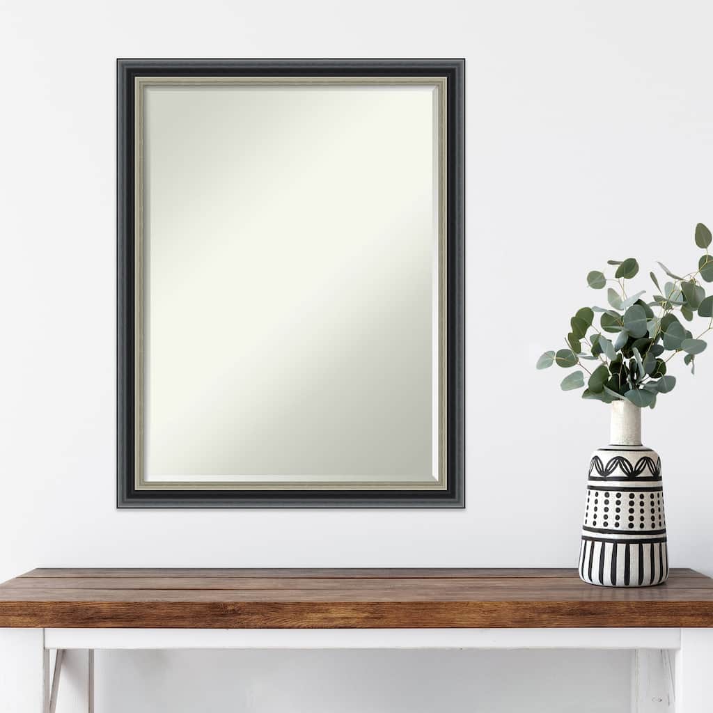 Theo Black Silver Half-Inch-Bevel Wood Framed Wall Mirror - Theo Black Silver - Glass Size 18x24