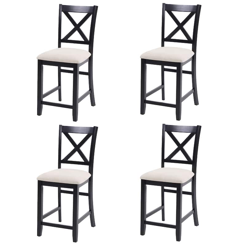 Wooden Counter Height Dining Chairs Set of 4, Kitchen Chair with Padded Seat, Upholstered Side Chair for Dining Room - Beige,Black