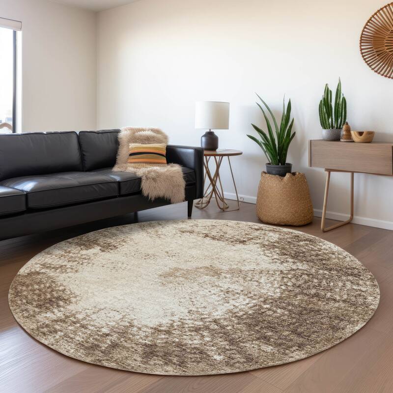 Premium Washable Super Soft Abstract Contemporary Mayfield Rug - Brown - 8' x 8' - Round