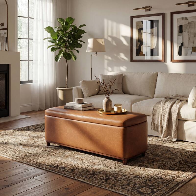 Christopher Knight Home - Modern Aero Upholstered Storage Ottoman Bench with Solid Wood Legs and Lift-Top Storage
