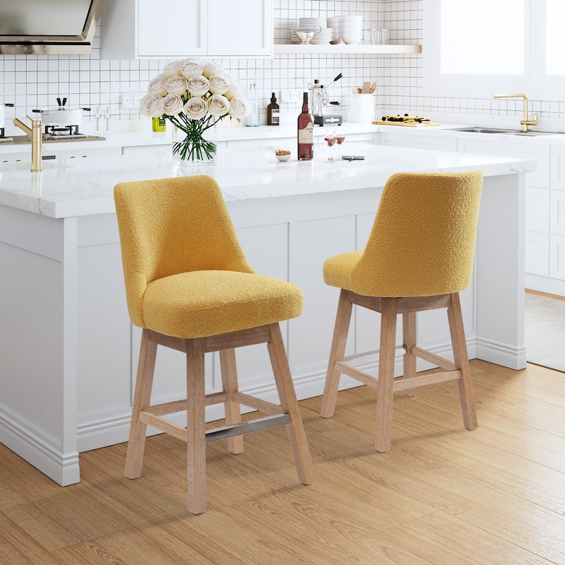 Boucle Polyester Upholstered Swivel Counter Stool - Foot Glides (Set of 2) - Mustard
