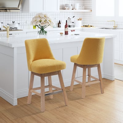 Boucle Polyester Upholstered Swivel Counter Stool - Foot Glides (Set of 2)