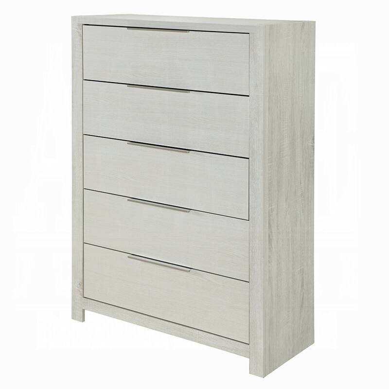 Geya Tall Dresser Chest, 5 Drawers with Chrome Metal Handles, Light Gray