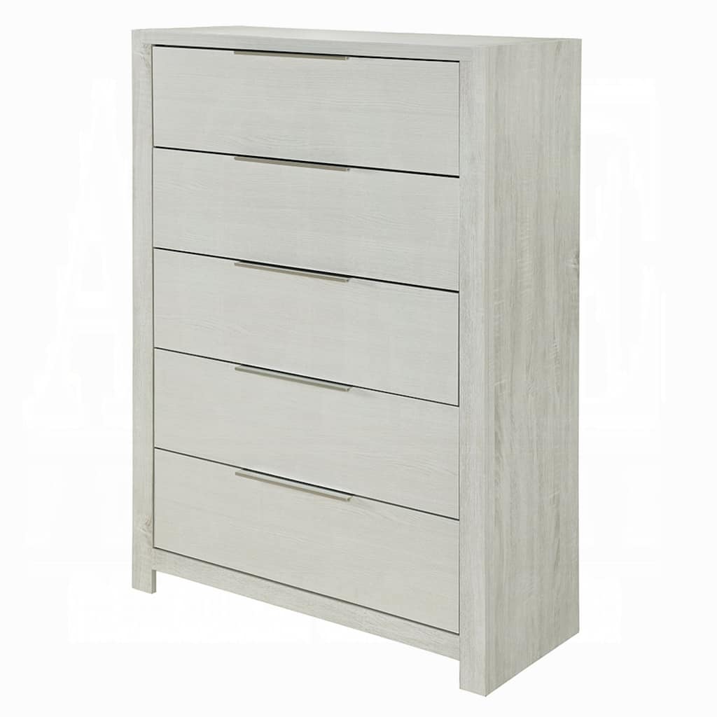Geya Tall Dresser Chest, 5 Drawers with Chrome Metal Handles, Light Gray