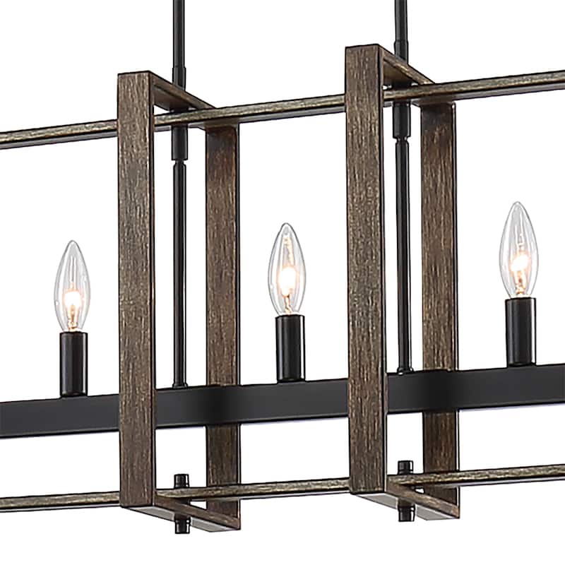 Farmhouse Wood Accent 5-light Geometric Linear Chandelier for Dining Room - 34 inches
