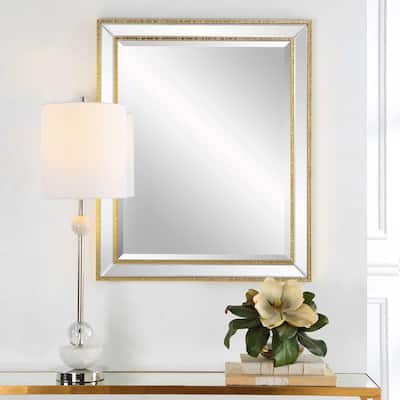 Silver Orchid Gold Round Beveled Mirror