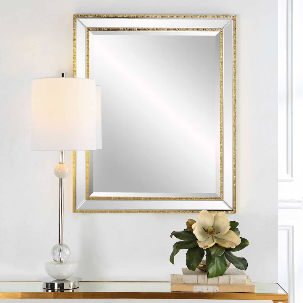 Silver Orchid Gold Round Beveled Mirror
