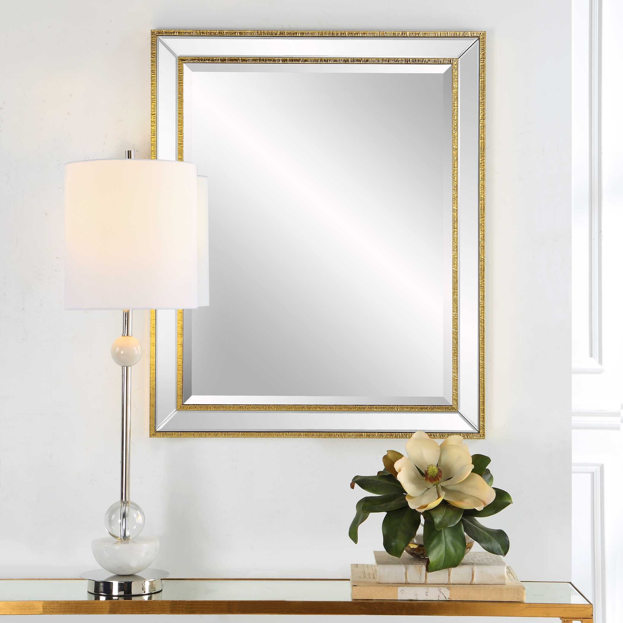 Silver Orchid Gold Round Beveled Mirror