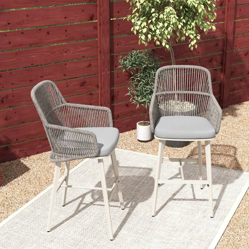 Outdoor 2-Piece Arm Barstool Chairs with Cushions
