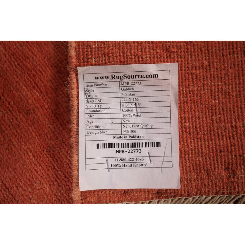 Gabbeh Modern Area Rug Hand-Knotted Orange Wool Carpet - 5'5" x 8'0"