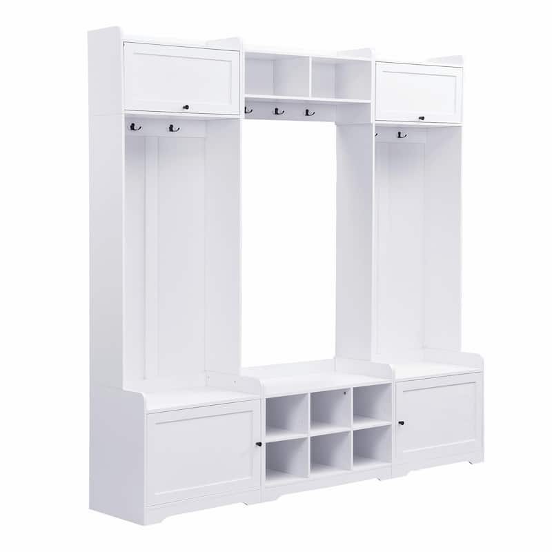 79.1'' Wide Modern Hall Tree with 8 Cubbies, 7 Coat Hooks & Adjustable Shelf