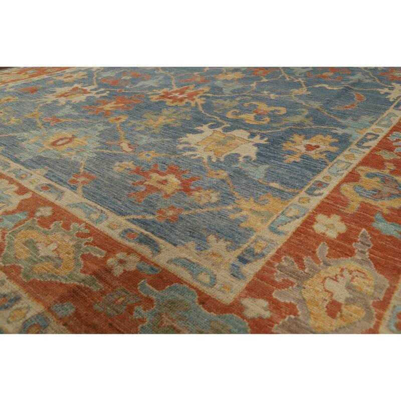 Hand Knotted Oriental 100% Wool Carpet Transitional All-Over Navy Blue & Blues Oushak Area Rug - 10' 8'' X 8' 0''