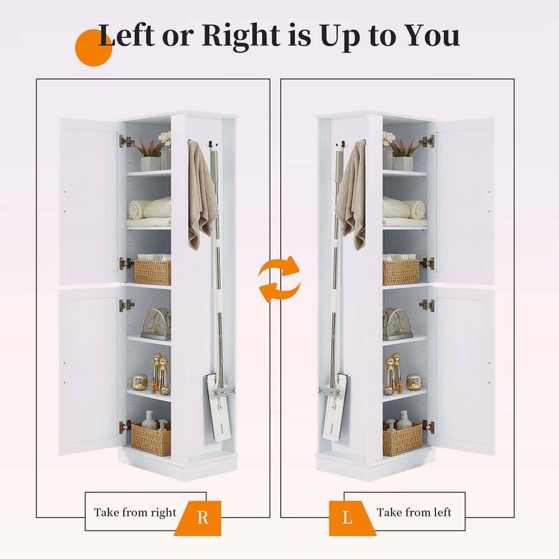 Tall Bathroom Storage Cabinet,Freestanding with Hook and Adjustable Shelf