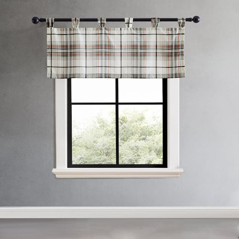 Eddie Bauer Alder Plaid Grey Tab Top Window Valance - 50 x 20