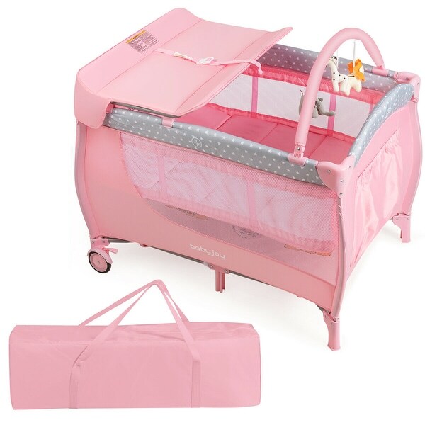Gymax Foldable Baby Playard Portable Playpen Nursery Center w