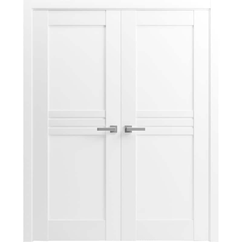 SartoDoors Mela 7444 | Interior French Doors Double French | Solid Wood | Slab Only | 18x80, White Silk - White - 48 x 84
