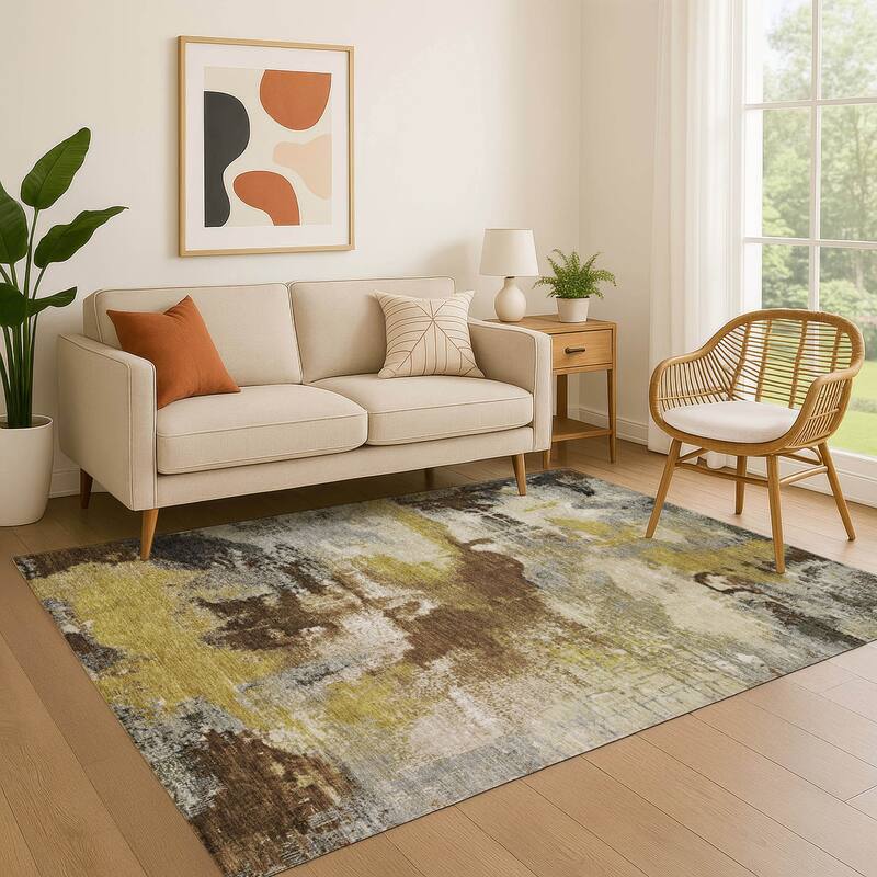 Premium Washable Super Soft Abstract Brushstrokes Mayfield Rug - Brown - 10' x 14'