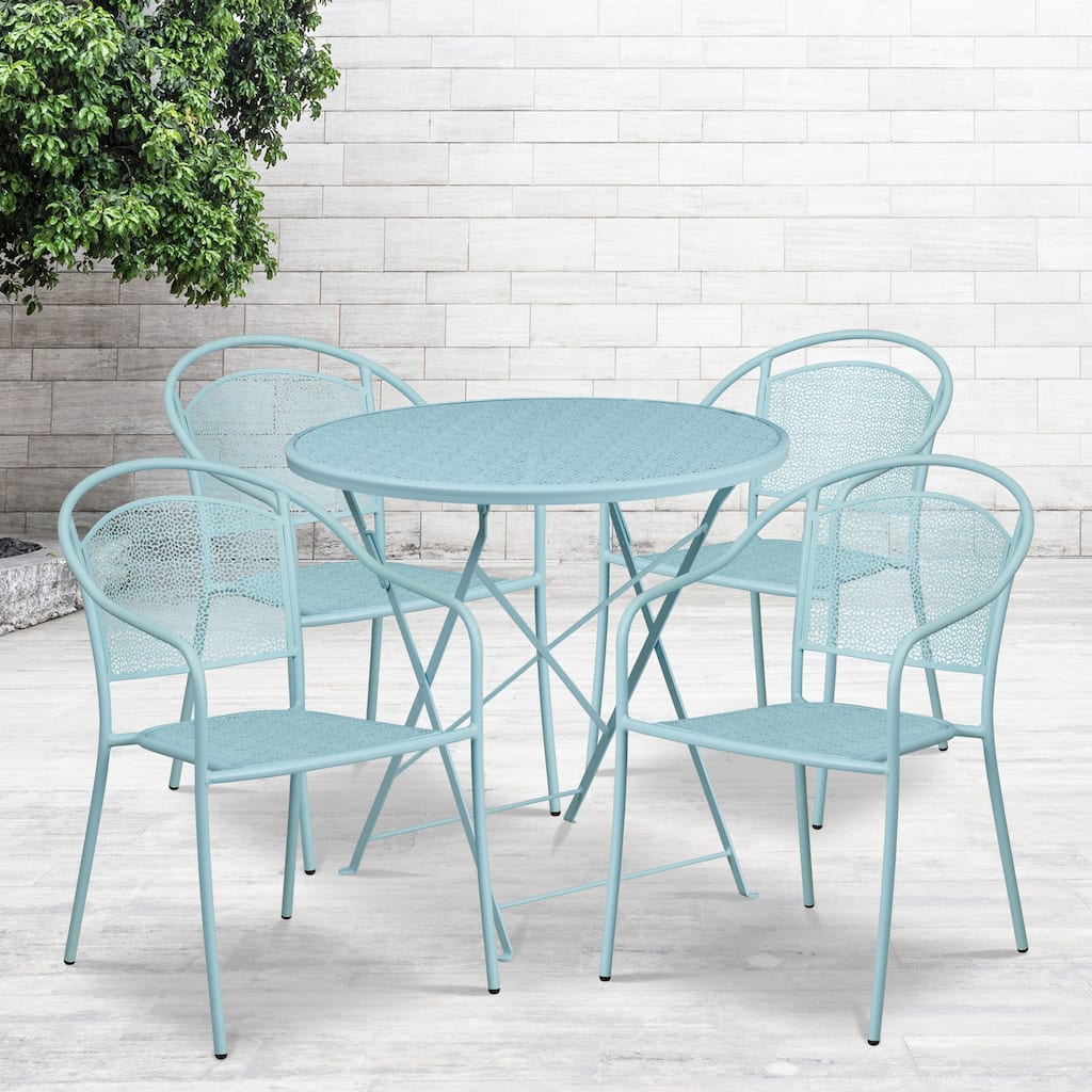 30-in. Round Steel Folding Patio Table Set w/ 4 Chairs