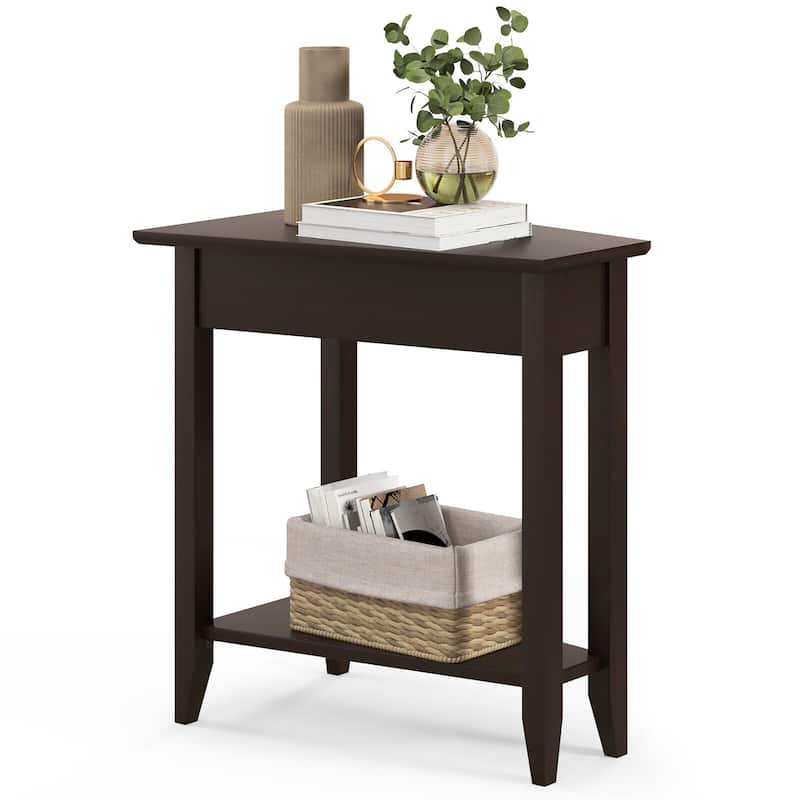Gymax 2-Tier End Table Irregular Narrow Sofa Side Nightstand w/ - Espresso