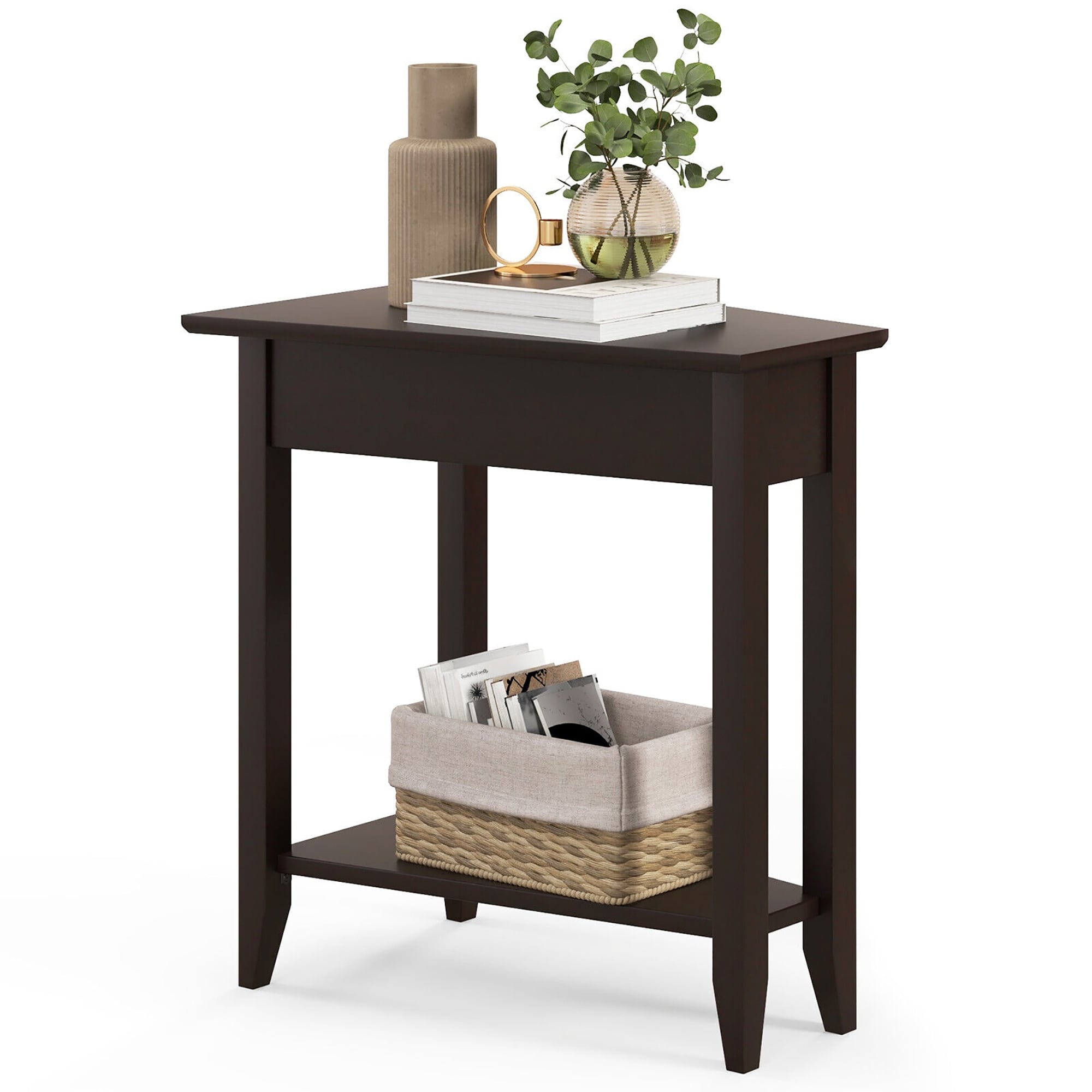 Gymax 2-Tier End Table Irregular Narrow Sofa Side Nightstand w/