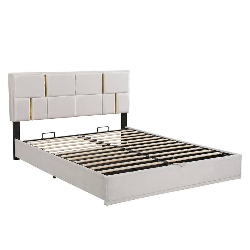 Upholstered Platform Bed with Hydraulic Storage System