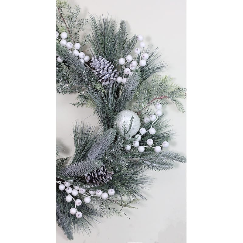 Frosted Mixed Pine Pine Cone Artificial Christmas Wreath, 24", Unlit