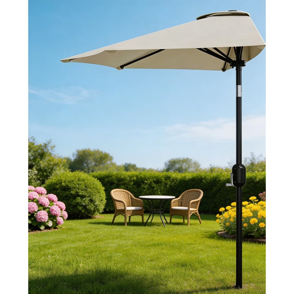 9ft Outdoor Patio Half Umbrella, with Smooth Crank Lift