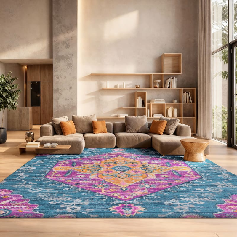 SAFAVIEH, Madison Beryl Vintage Boho Boho Oriental Rug - 9' x 12' - Blue/Fuchsia