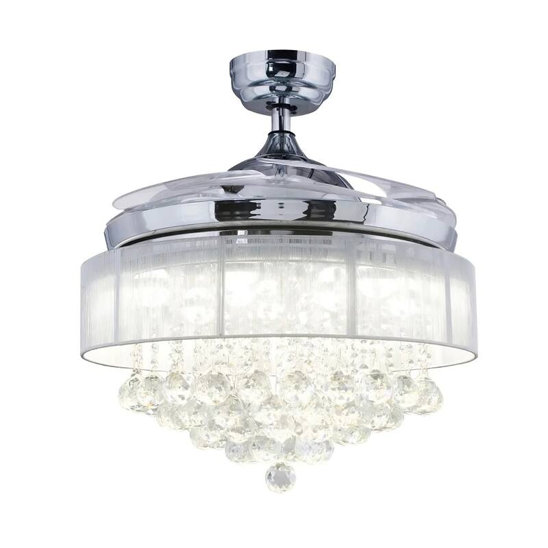 42 - Inch Retractable Blades LED Ceiling Fan, Crystal Ring Shade Comes with Remote
