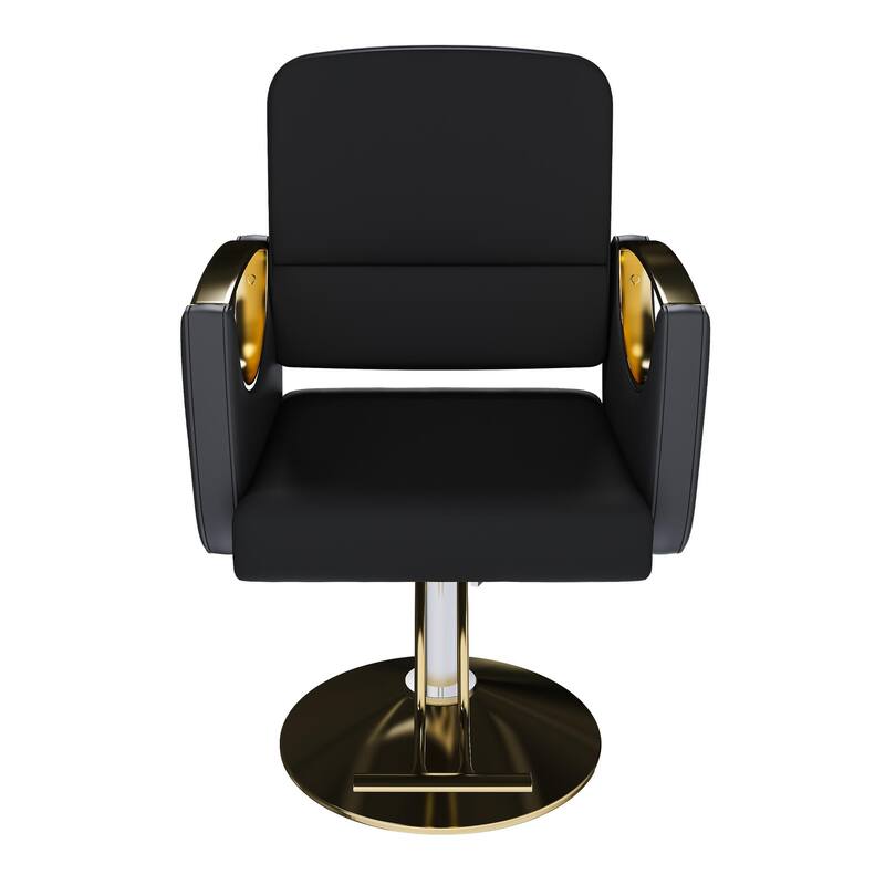 Roomfitters Hydraulic Salon Chair with 360° Swivel, Heavy Duty Barber Stylist Chair with Non-Tilting Gold Base, Black & Gold
